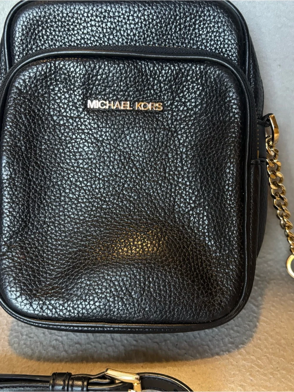 Michael Kors Black Pebbled Leather Jet Set Travel Medium Logo Crossbody Bag